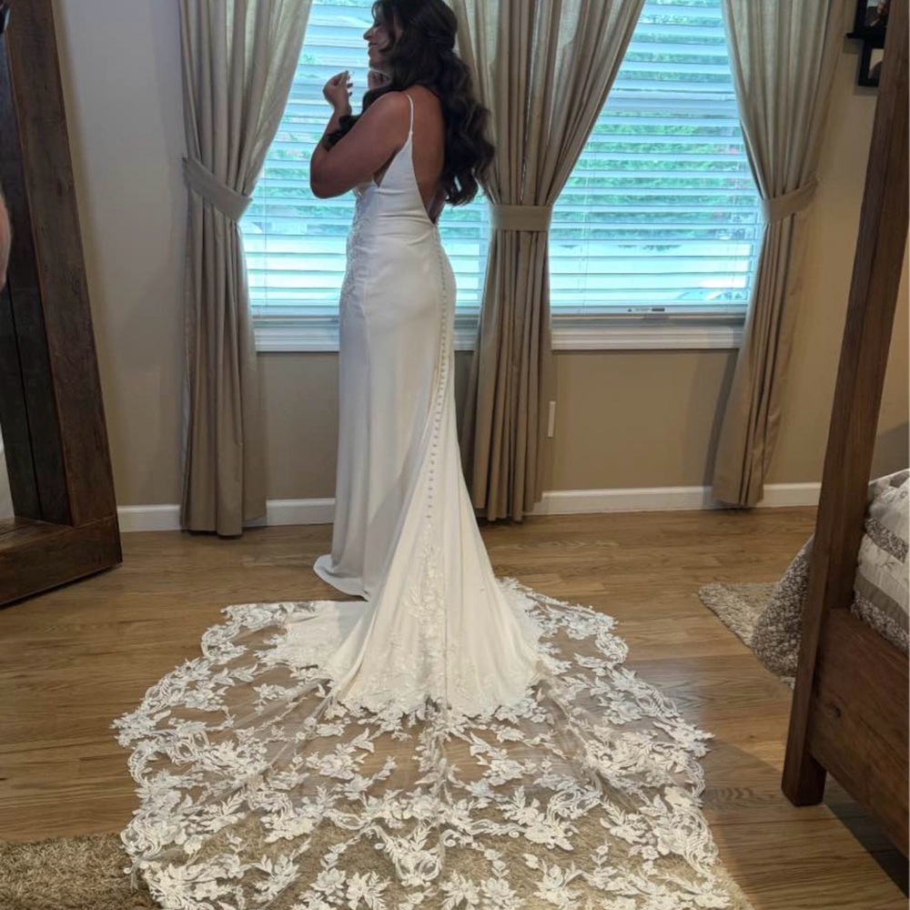 Maggie Sottero White Satin & Lace Wedding Dress with Train